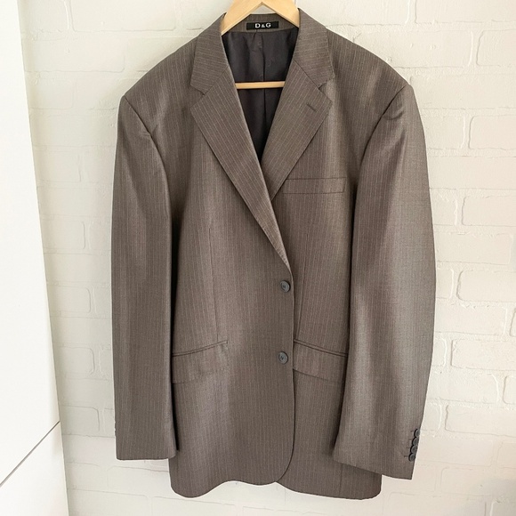 Dolce&Gabbana Men’s Blazer Pinstripe 2 buttons Wool Silk Gray Taupe Sz 58 - Picture 1 of 12